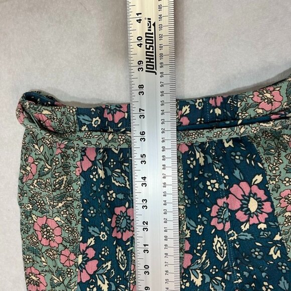 Free People Bali Sultry Boho Floral Flare Pants Teal Pink Green M Perfect Gift - Picture 10 of 13